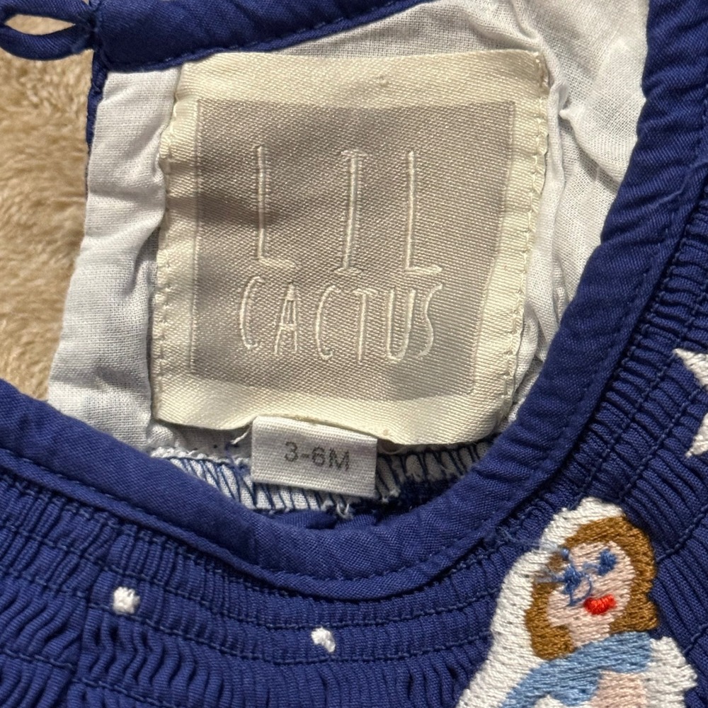Lil Cactus Baby Girl Smocked Nativity Dress Blue Cotton Christmas 3-6M - Picture 3 of 6